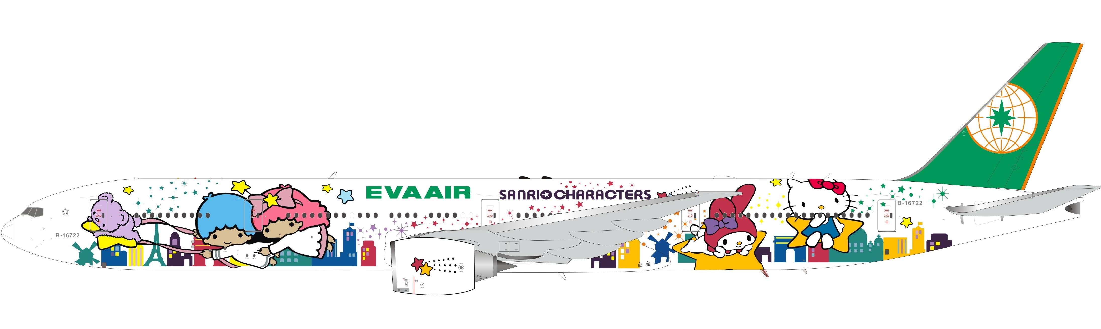 Sale! EVA Air Boeing 777-300ER Sanrio Characters B-16722 WB-777-6722 1:200