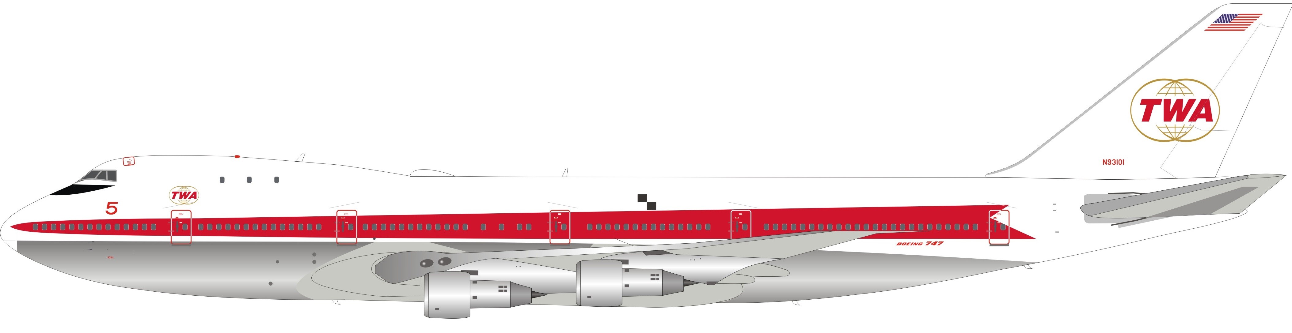  TWA Boeing Outline Trans World Airlines Boeing 747-100 Airplane  Miniature Model N93115 Diecast 1:200 Part# A012-IF741010 : Arts, Crafts &  Sewing