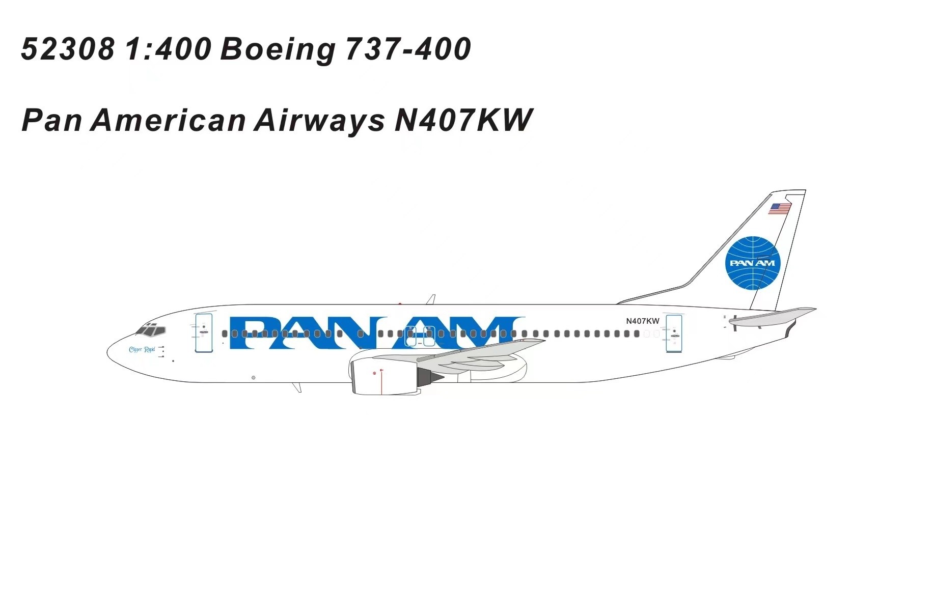 Pan American Airways Boeing 737-400 N407KW Die-Cast Panda Models