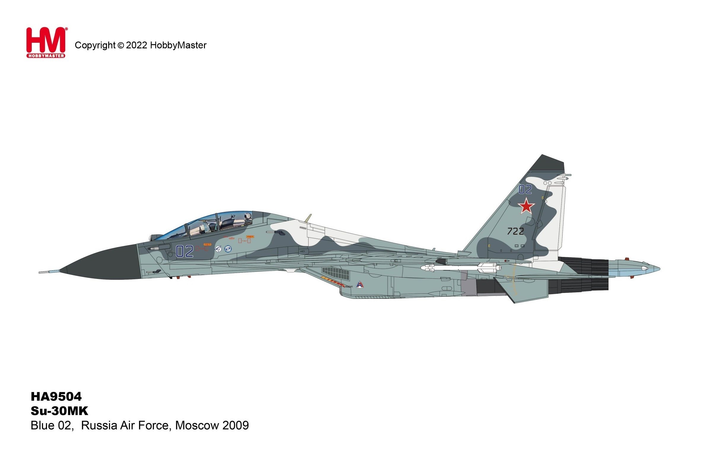 Russian Air Force Su-30MK Blue 02 Moscow 2009 Hobby Master HA9504