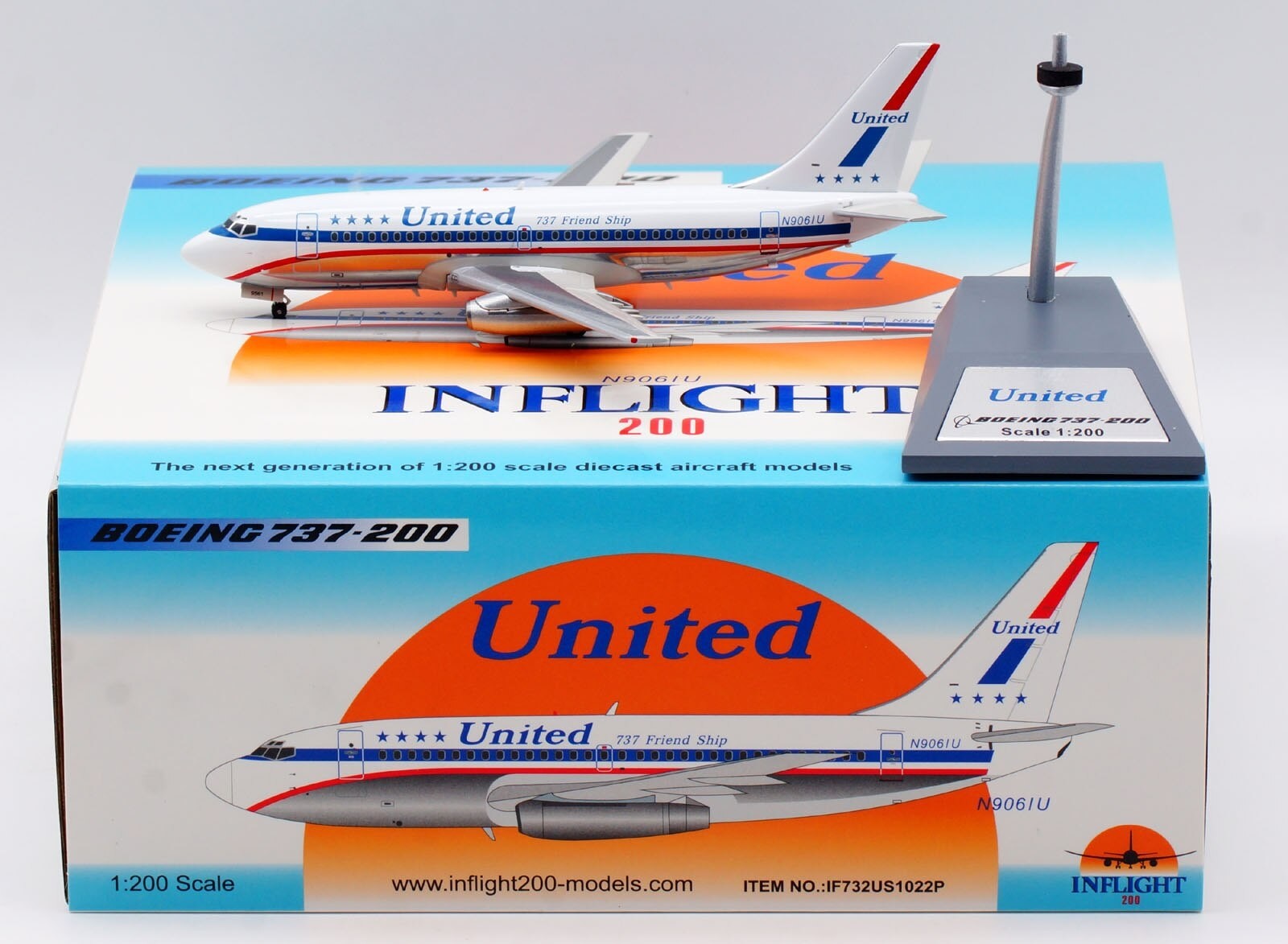 United Airlines Boeing 737-222 United Friendship livery N9061U With Stand  IF732US1022P Scale 1:200