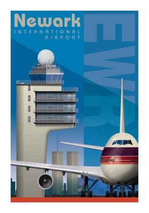 EWR Newark International Airport Artistic Jet Age Retro Poster 14x20  Boeing Jumbo 747 by Chris Bidlack JA049